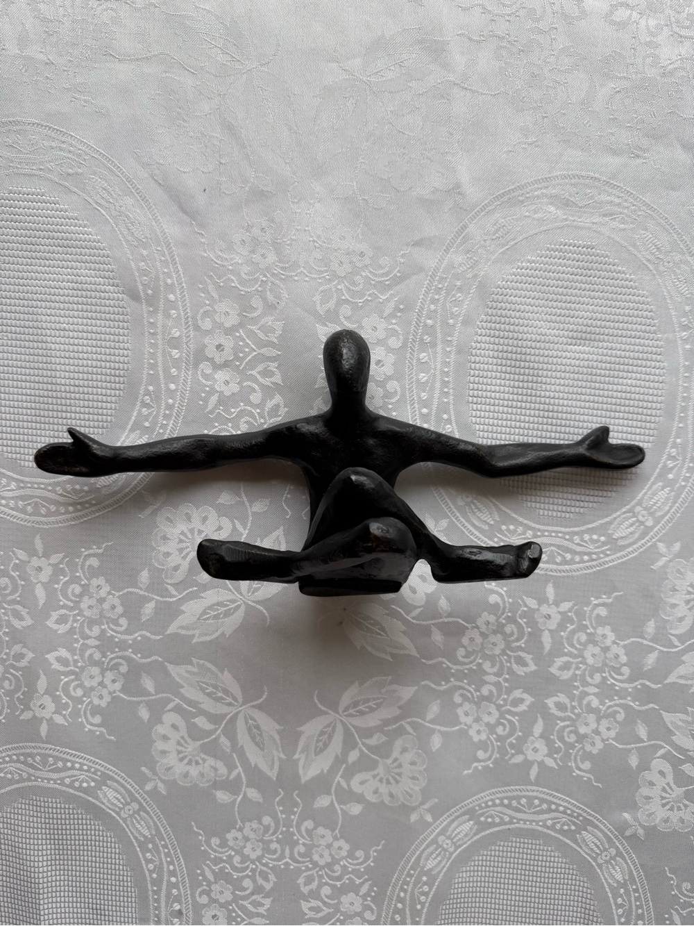 Metal Sculpture Stretching Human Black Abstract Seated Figurine Home Accent Art